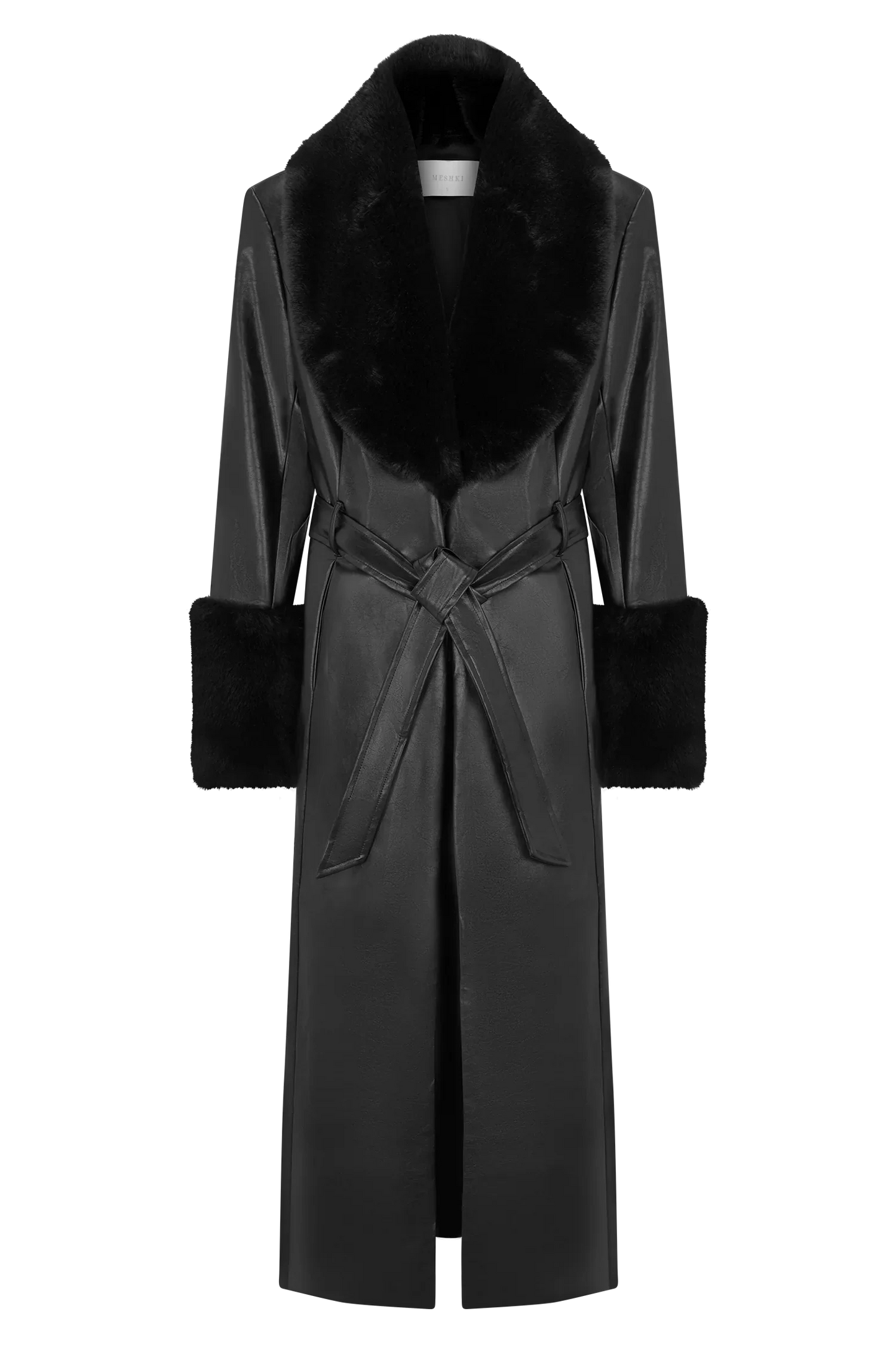 Bec Faux Leather Trench Coat With Faux Fur Black