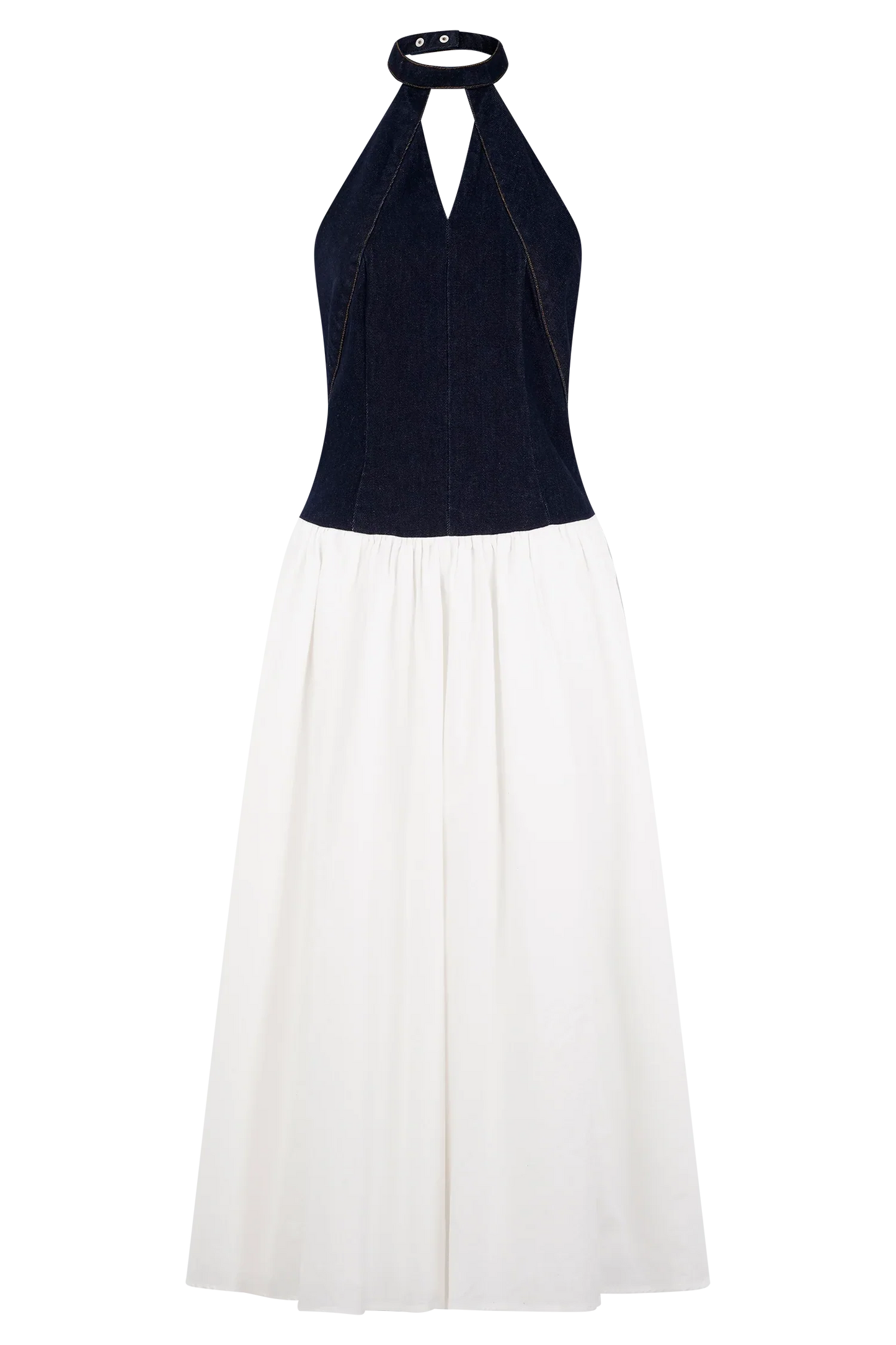 Ashwin Denim Cotton Midi Dress Indigo Blue