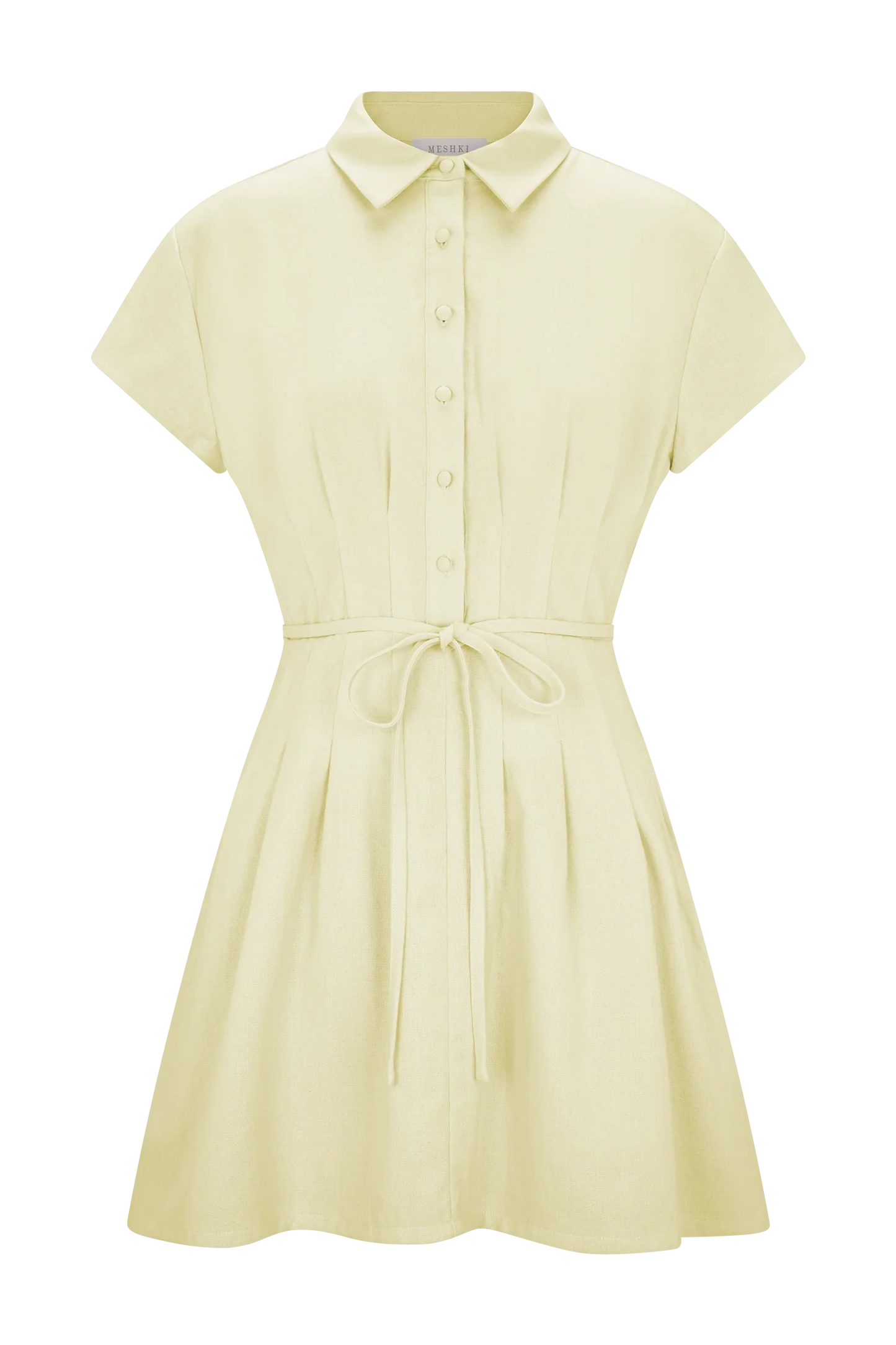 Aysha Buttoned Linen Mini Dress Lemon
