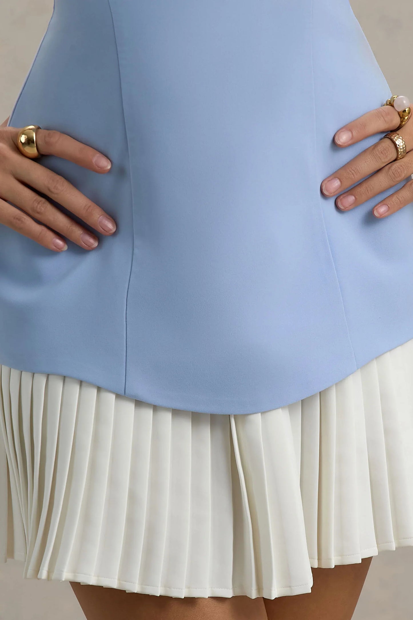 Autumn Powder Blue Bandeau Mini Dress With Pleats