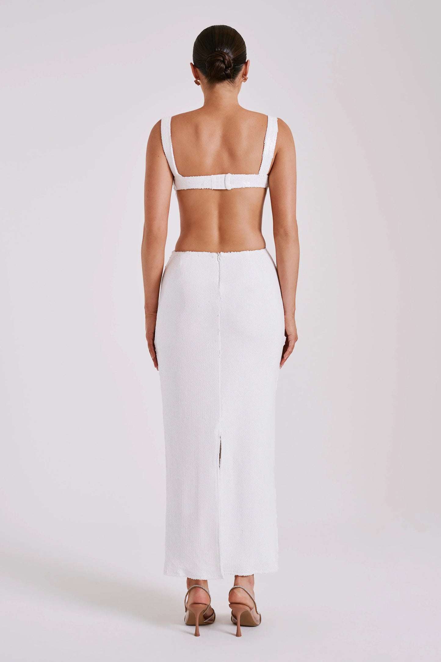 Adoria Sequin Cut Out Maxi Dress White