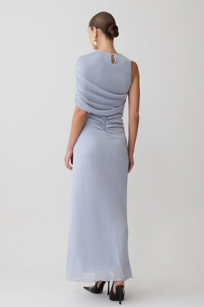 Adrienne One Shoulder Lurex Top Pastel Blue