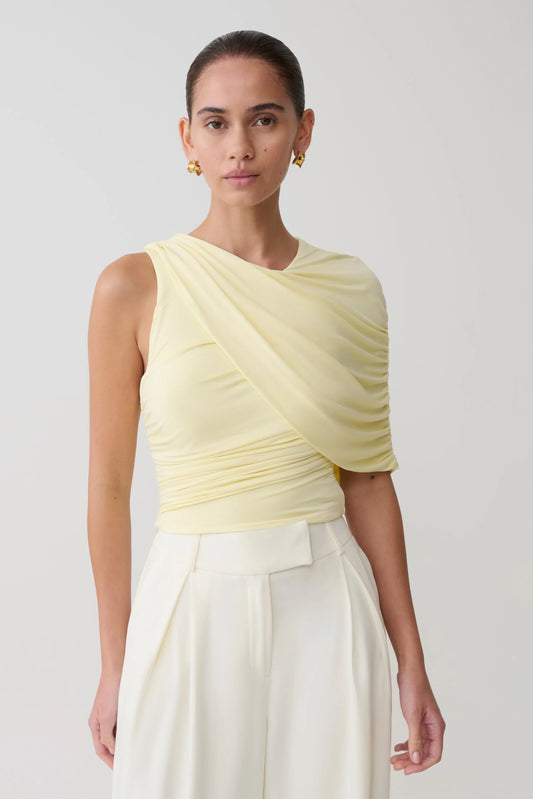 Adrienne One Shoulder Slinky Top Lemon