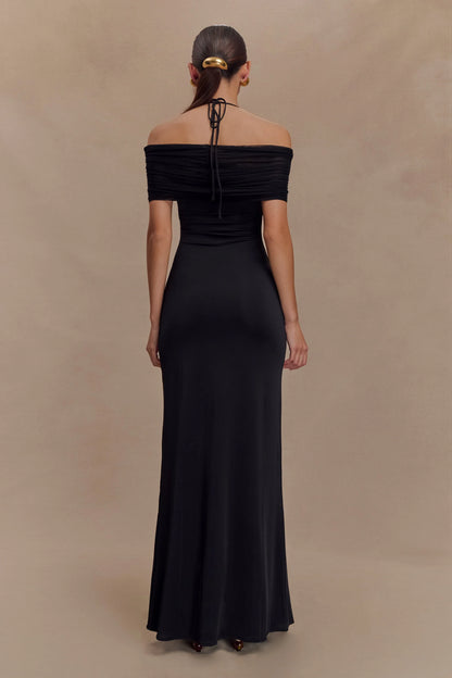 Bernadina Mesh And Slinky Halter Maxi Dress Black