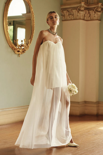 Bettany Chiffon Strapless Maxi Dress White