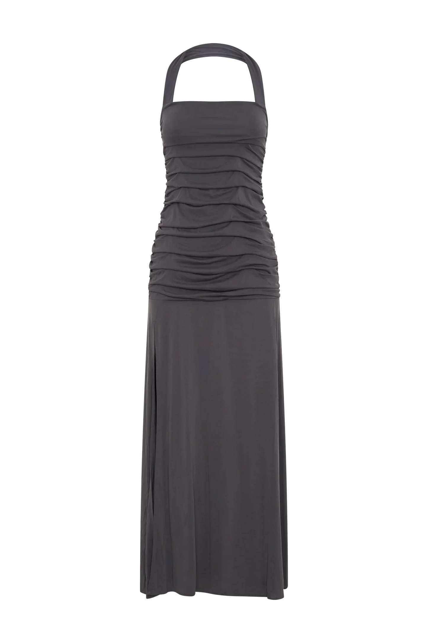 Bentley Peached Jersey Halter Maxi Dress Charcoal