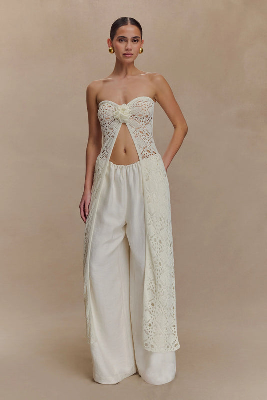 Aeline Strapless Crochet Knit Top Ivory