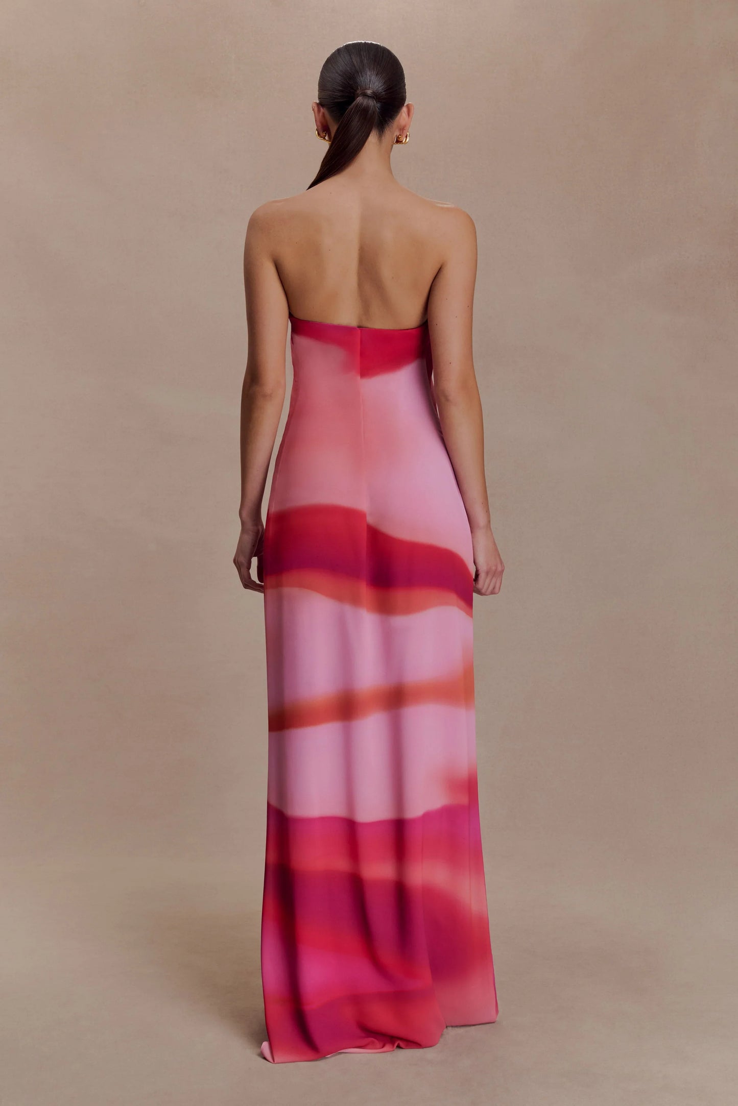 Amaya Strapless Chiffon Maxi Dress Pink Sunset Print