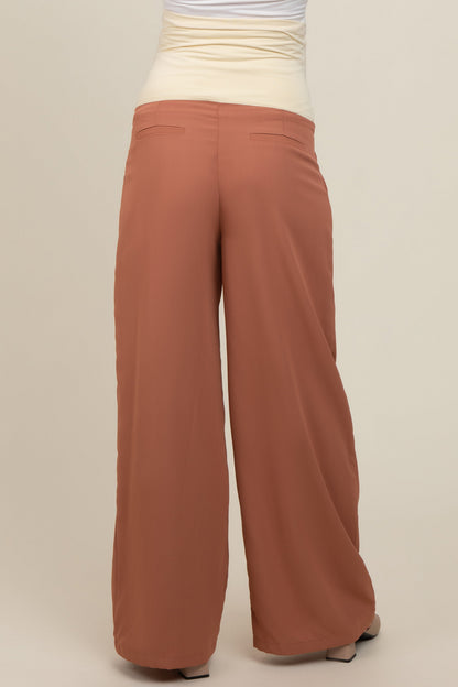 Rust Wide-Leg Maternity Trousers