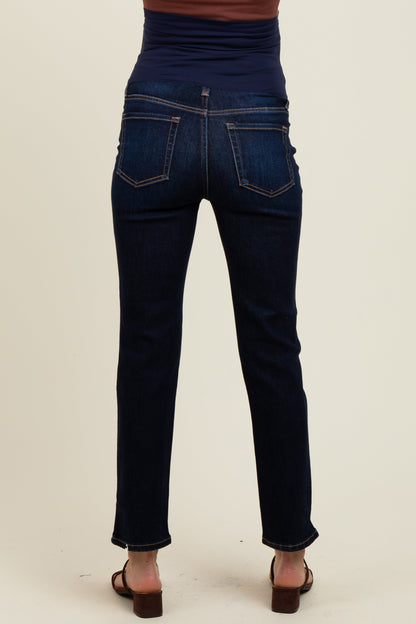 Navy Blue Classic Ankle Slim Straight Leg Maternity Jeans