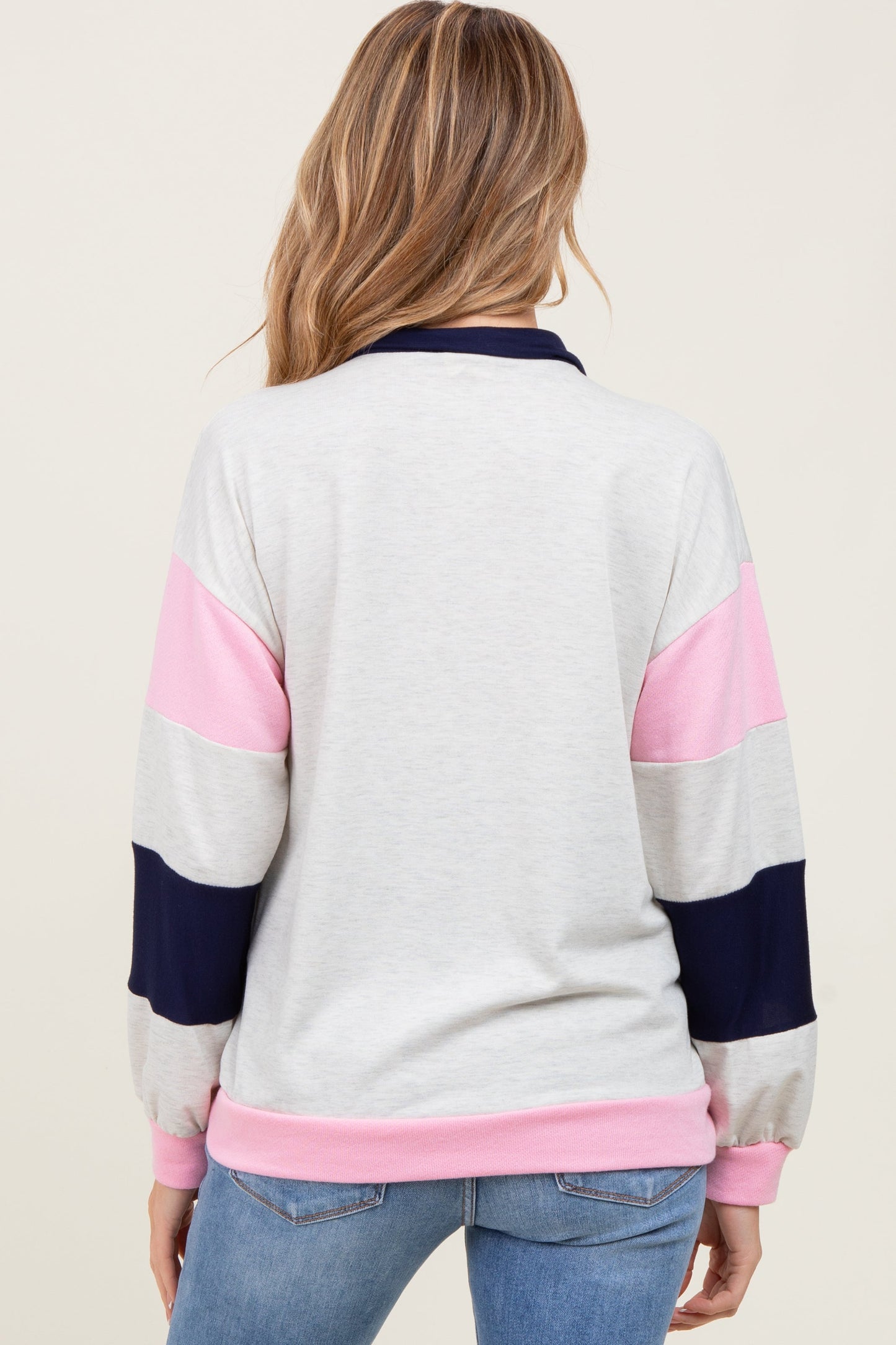 Navy Colorblock Collared Maternity Pullover