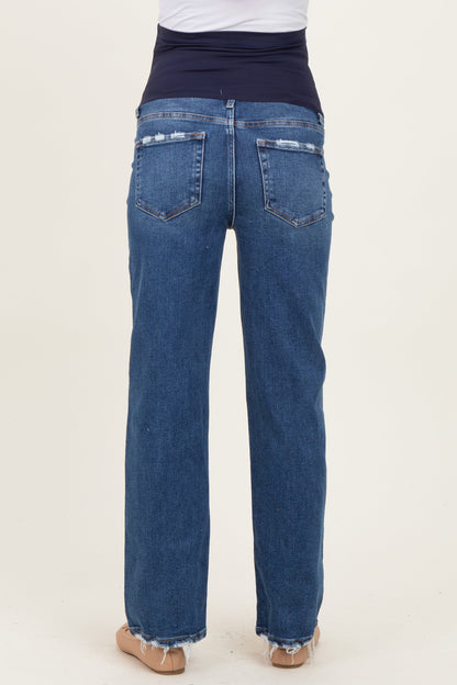 Blue Lightly Distressed Straight Leg Maternity Jeans