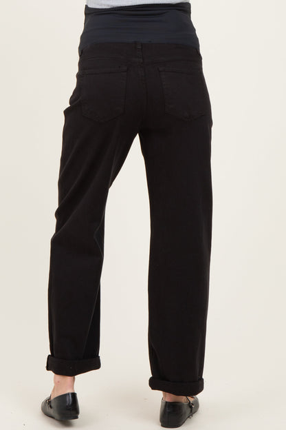 Black Cuffed Ankle Barrel Leg Maternity Jeans