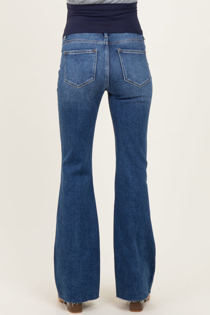 Navy Raw Hem Maternity Flare Jeans
