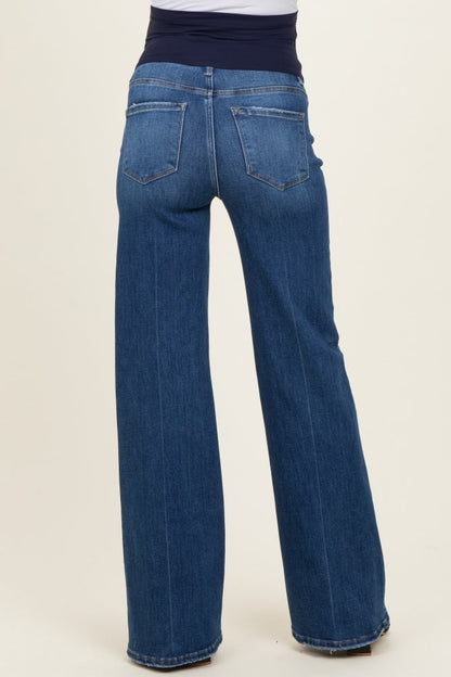 Navy Vintage Wash Maternity Flare Jeans