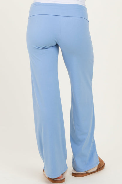 Light Blue Wide Leg Fold Over Maternity Lounge Pants