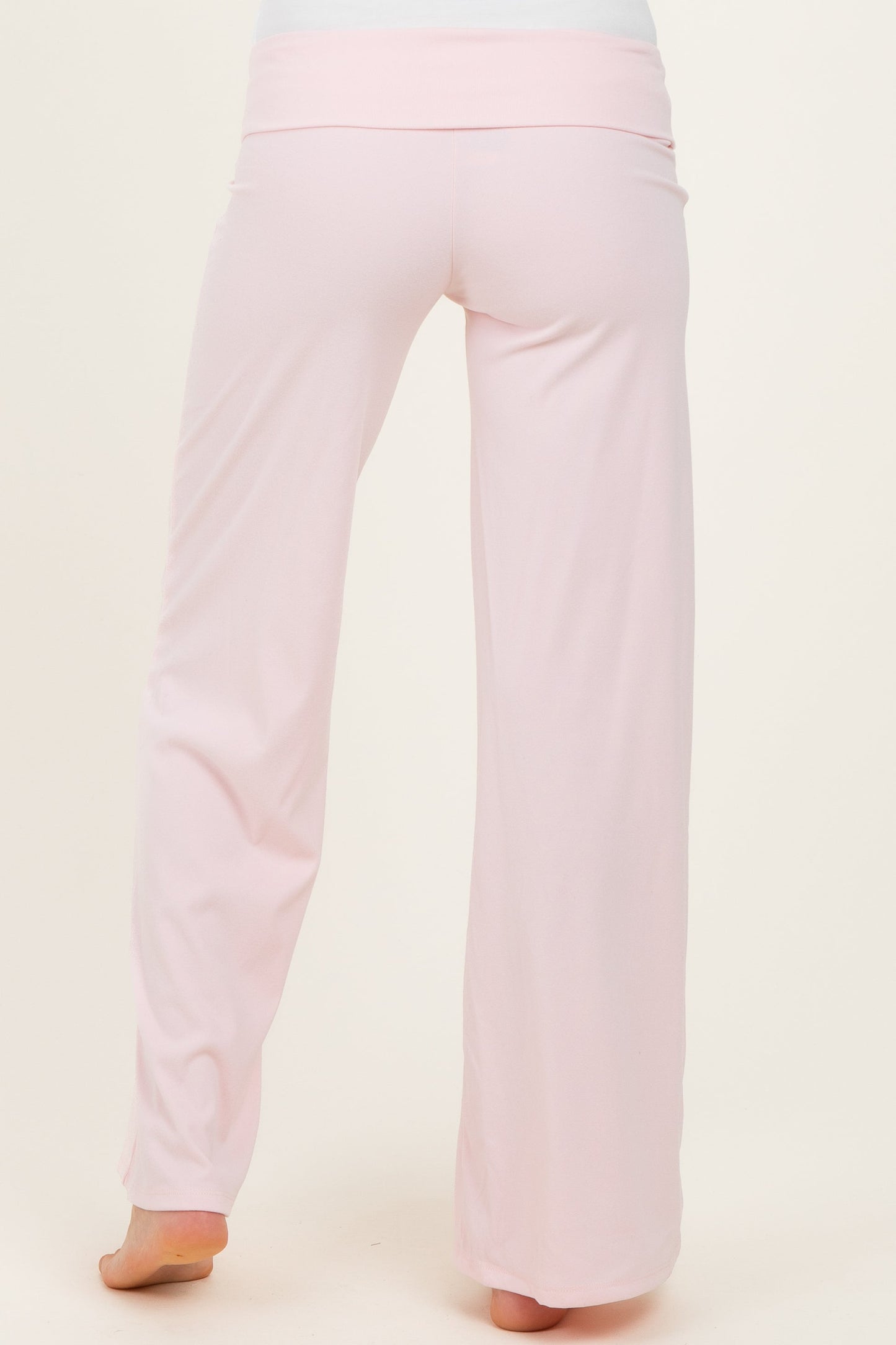 Light Pink Wide Leg Fold Over Maternity Lounge Pants