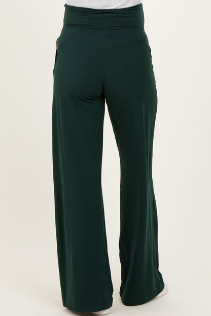 Forest Green Crossover Waist Active Wide Leg Maternity Pant
