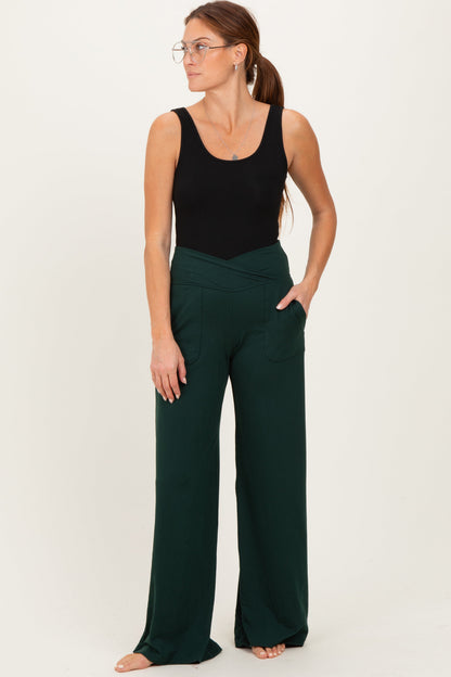 Forest Green Crossover Waist Active Wide Leg Maternity Pant