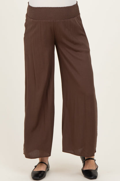 Chocolate Smocked Waist Ankle Wide Leg Maternity Pants