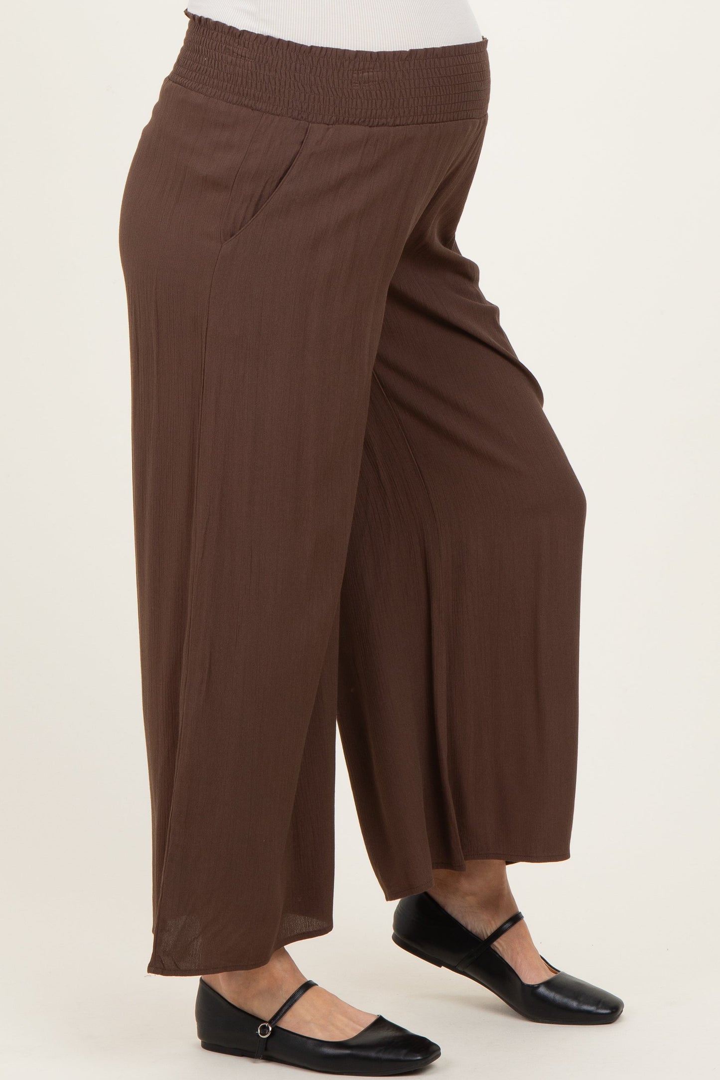 Chocolate Smocked Waist Ankle Wide Leg Maternity Pants