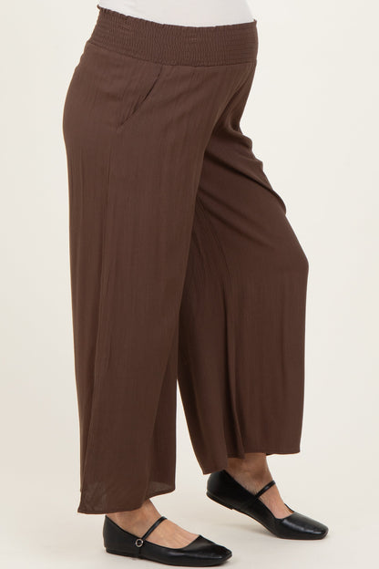 Chocolate Smocked Waist Ankle Wide Leg Maternity Pants