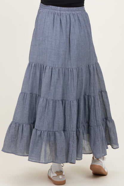 Denim Blue Tiered Drawstring Maternity Maxi Skirt