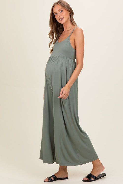 Green Pea Sleeveless Wide Leg Maternity Jumpsuit