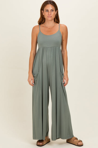 Green Pea Sleeveless Wide Leg Maternity Jumpsuit