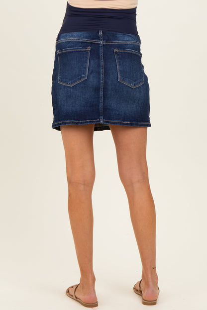 Navy Dark Wash Maternity Mini Denim Skirt