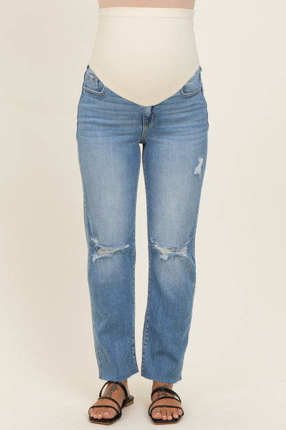 Light Blue Straight Leg Maternity Jeans