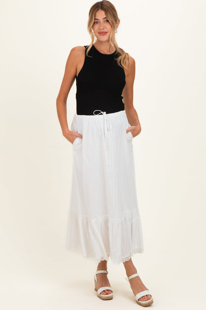 Ivory Striped Lace Trim Maternity Midi Skirt