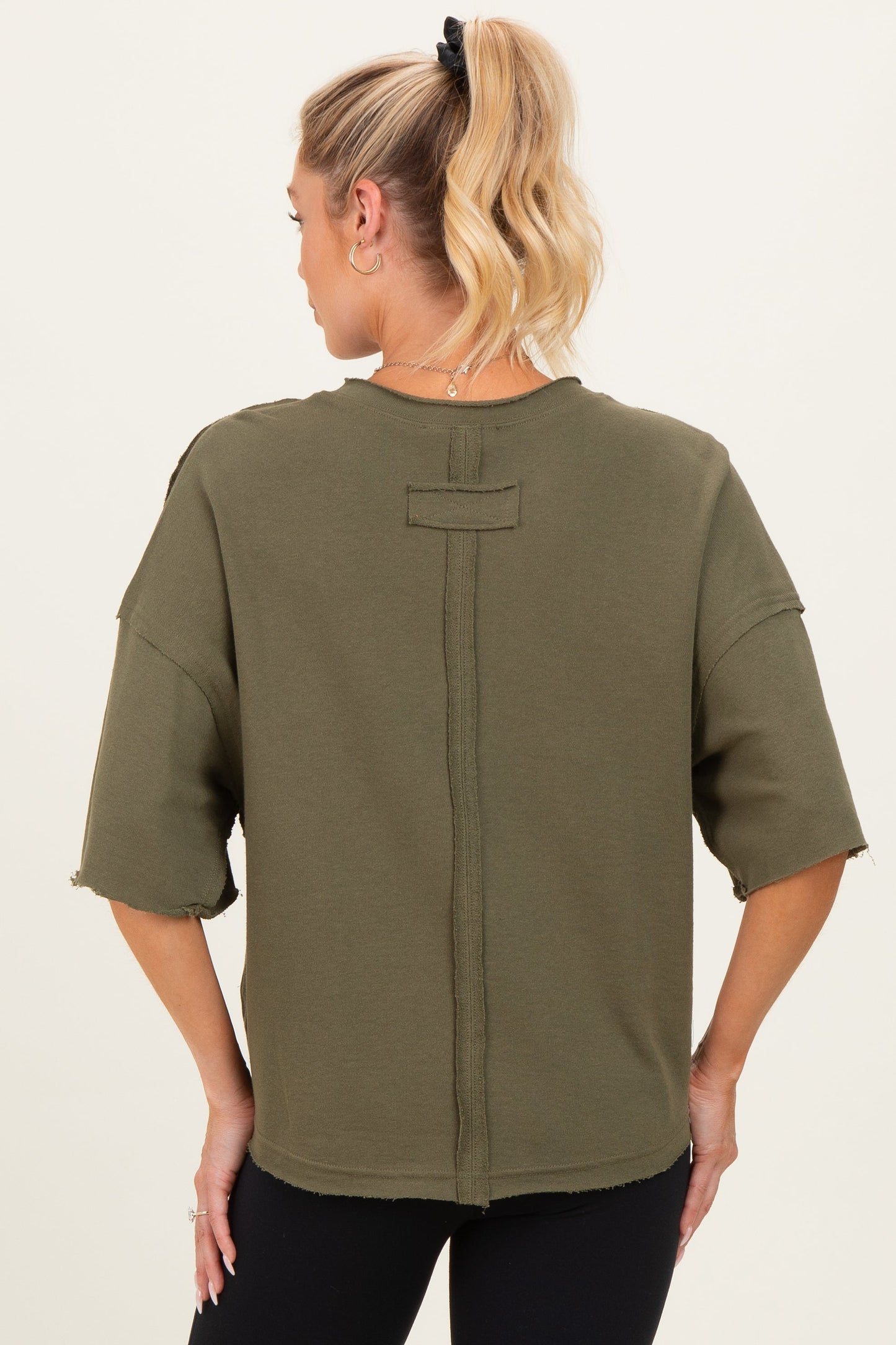 Olive Raw Cut Edge Maternity Boxy Tee