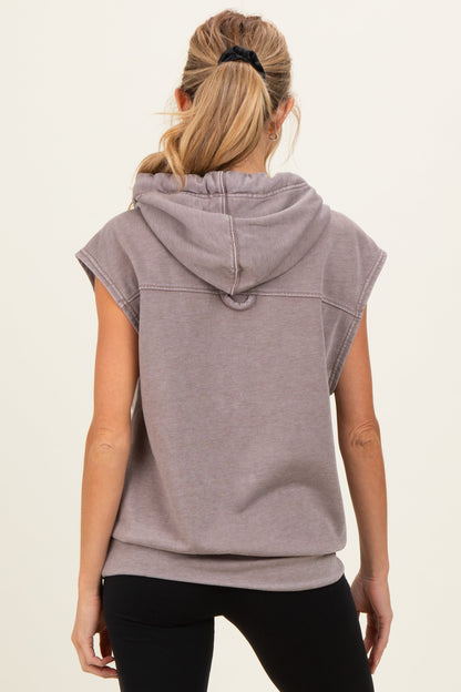 Mocha Mineral Wash Sleeveless Maternity Hoodie