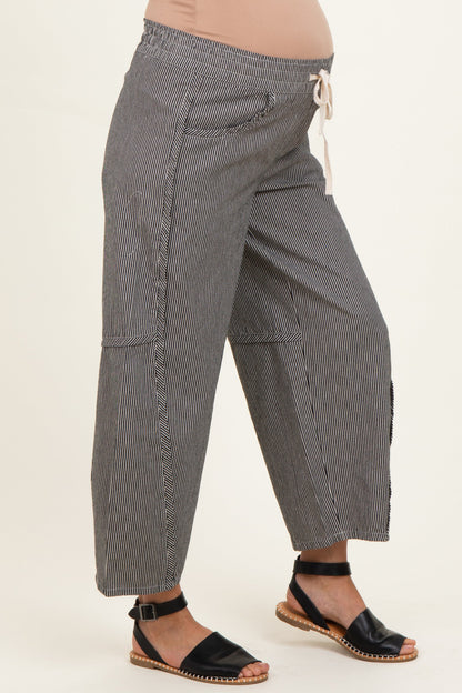 Black Striped Relaxed Fit Maternity Pants