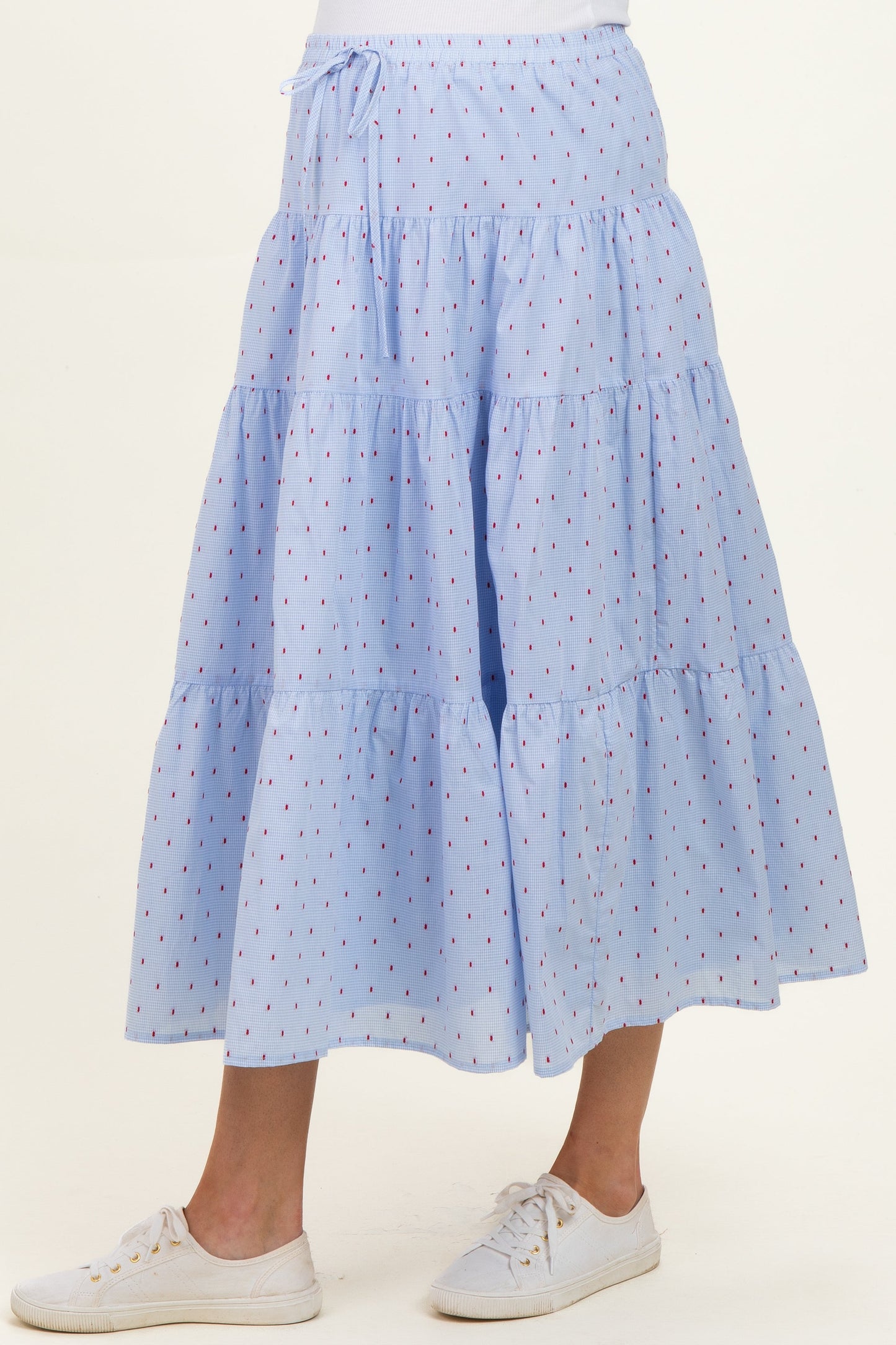 Light Blue Printed Tiered Maternity Maxi Skirt