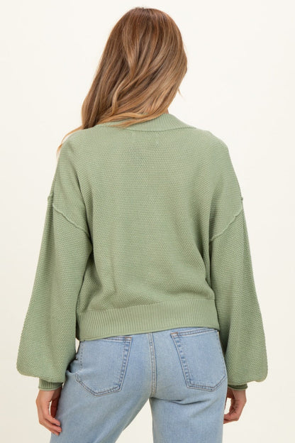 Pistachio Waffle Knit Balloon Sleeve Maternity Cardigan