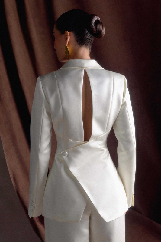 Ada Tailored Satin Blazer Ivory