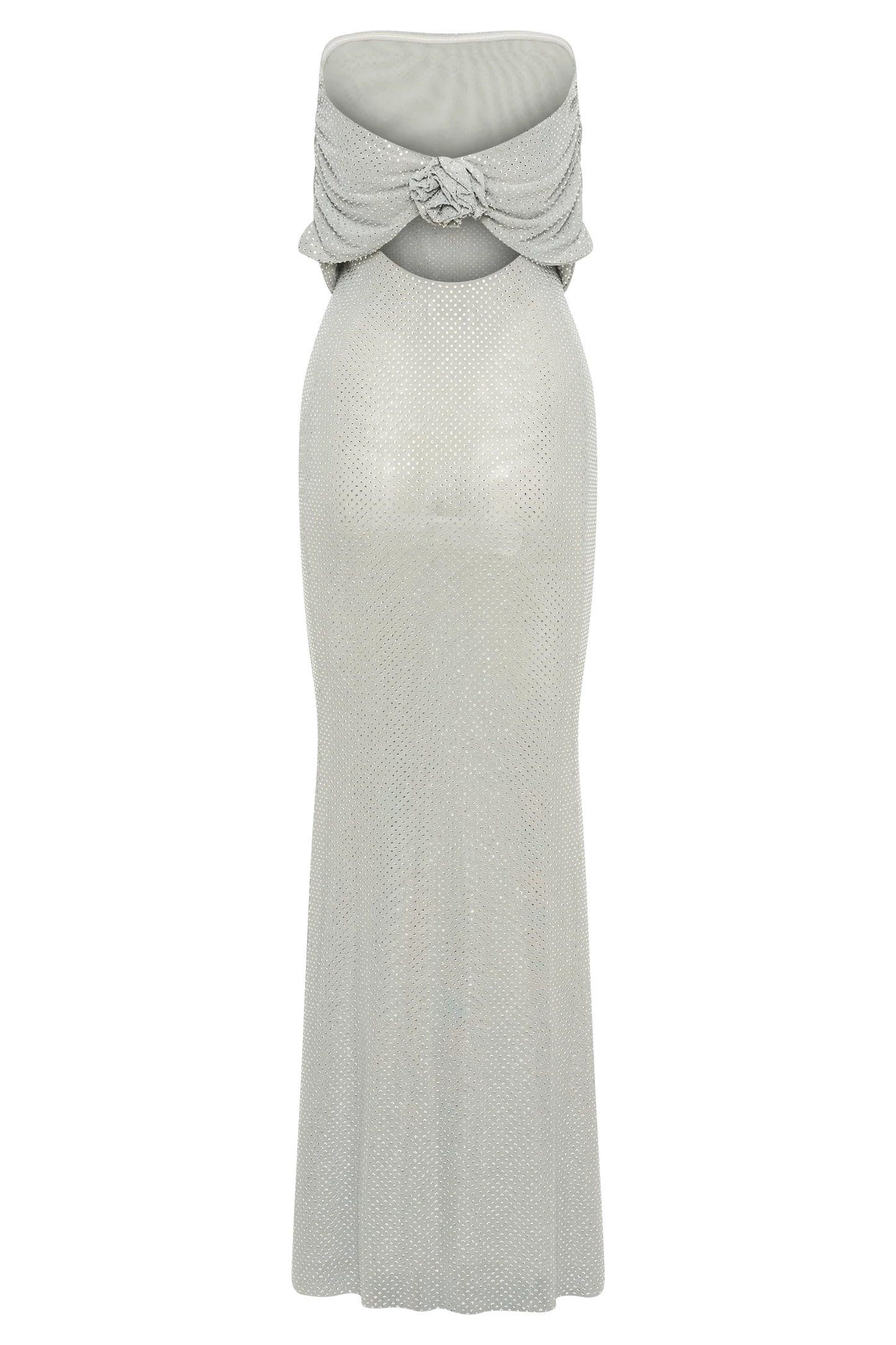 Arna Off Shoulder Diamante Maxi Dress Silver