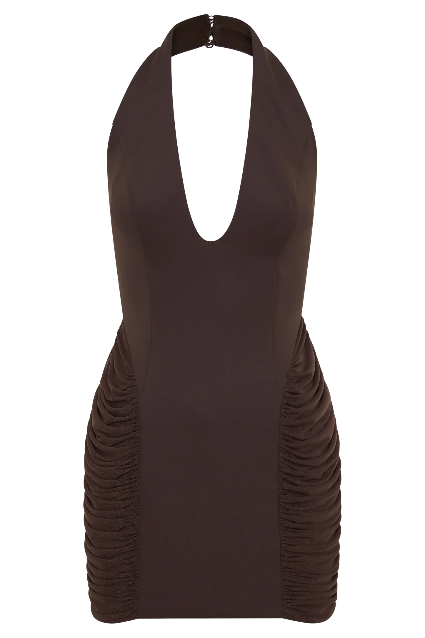 Anari Gathered Scuba Mini Dress Dark Chocolate