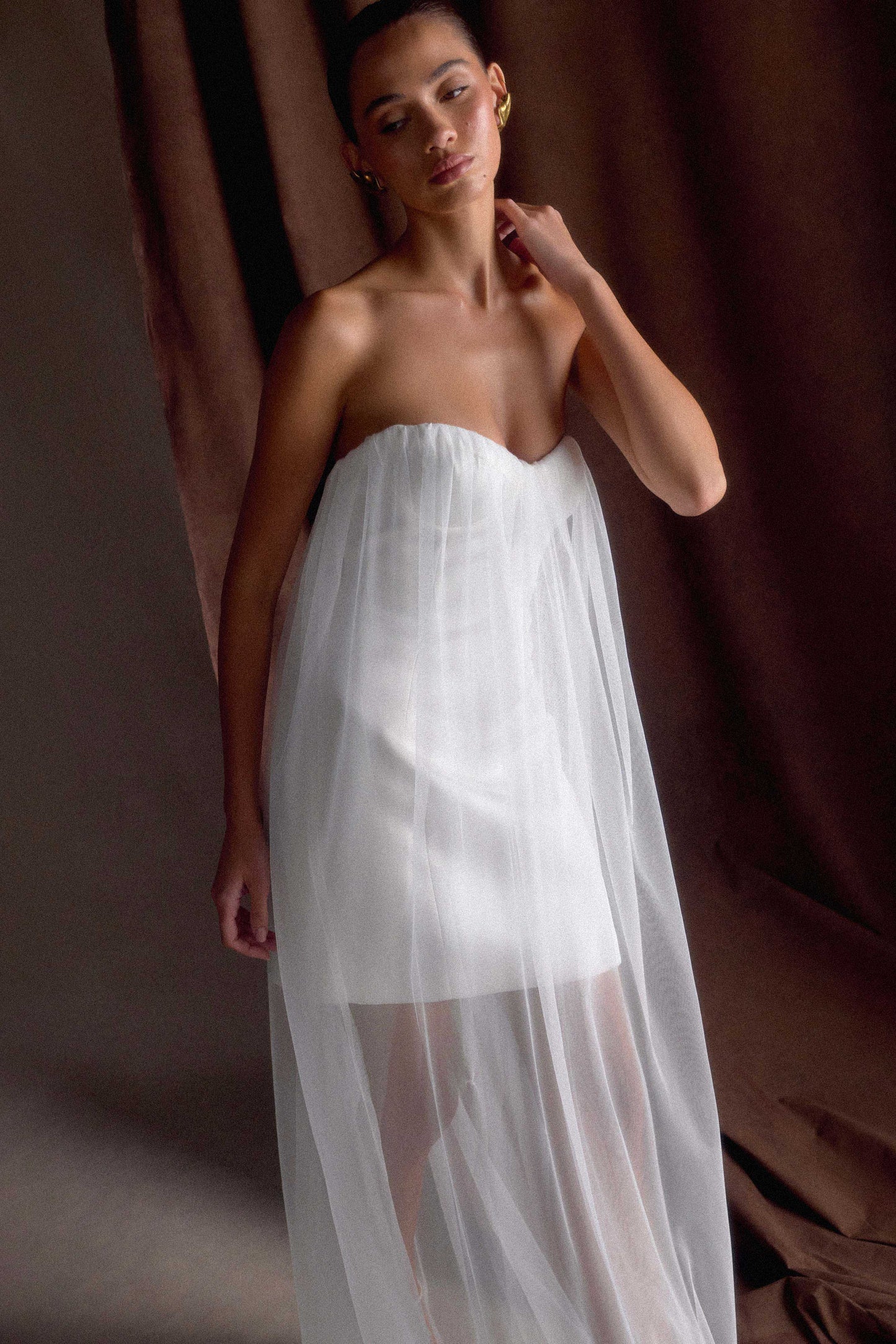 Bettany Chiffon Strapless Maxi Dress White
