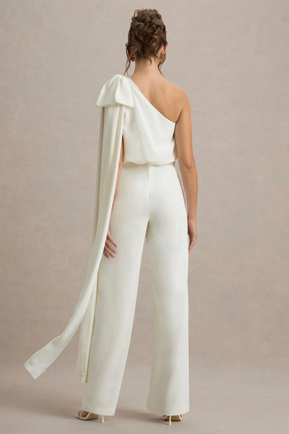 Alice Cream Asymmetric Bow Shoulder Jumpsuit With Drape