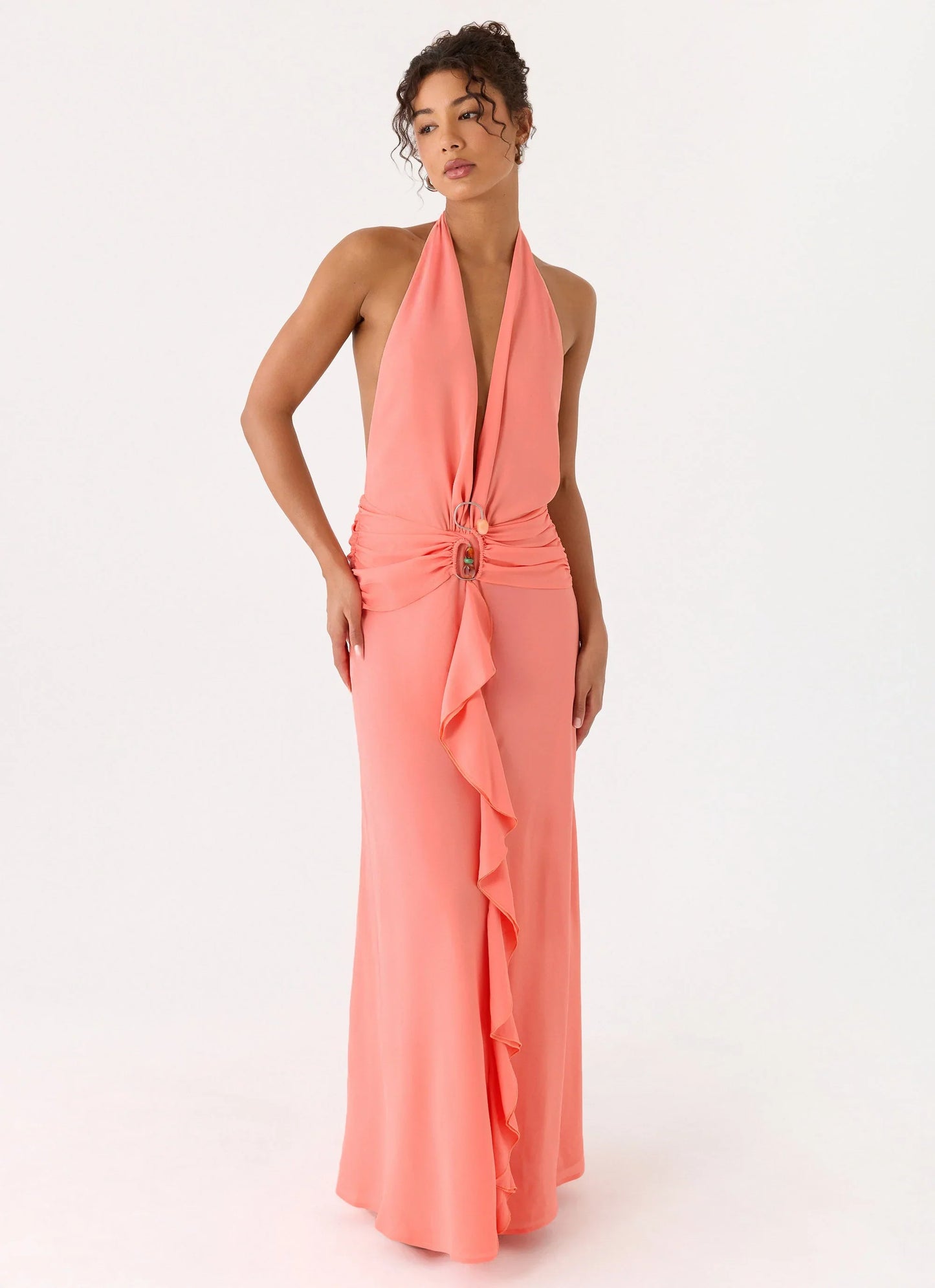 Attina Halter Maxi Dress Coral