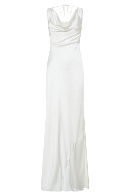 Ashley Cowl Neck Lace And Satin Maxi Dress Ivory