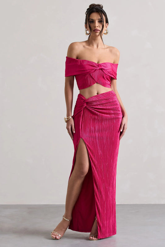 Calida Hot Pink Plisse Knot Split Maxi Skirt
