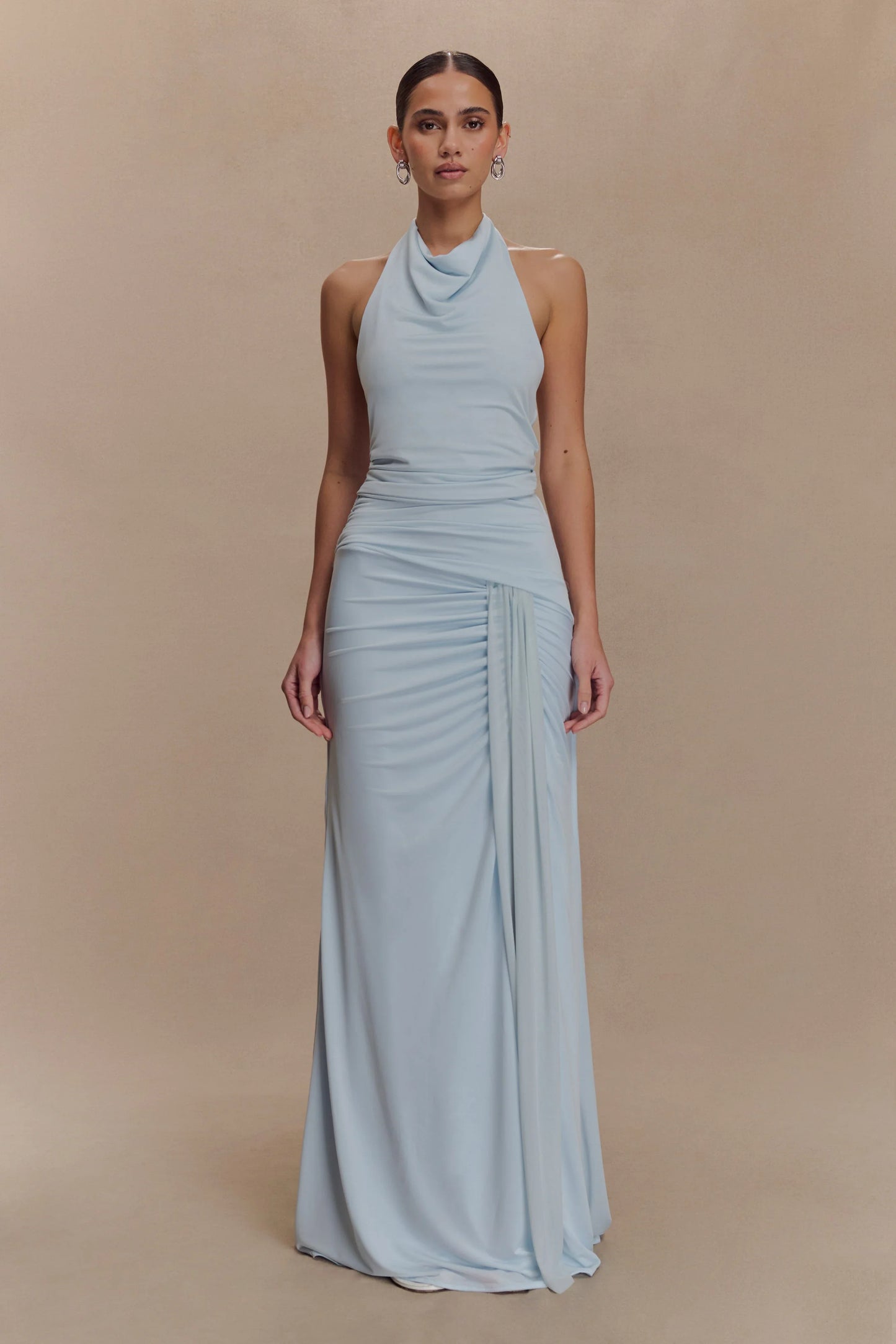 Calandra Slinky Halter Top With Hardware Pale Blue
