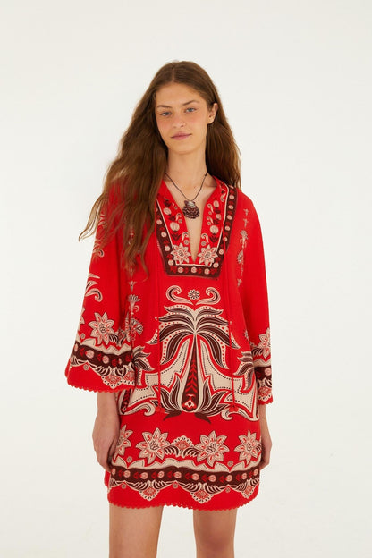 Red Ainika Garden Front Ties Mini Dress