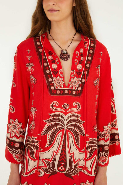 Red Ainika Garden Front Ties Mini Dress