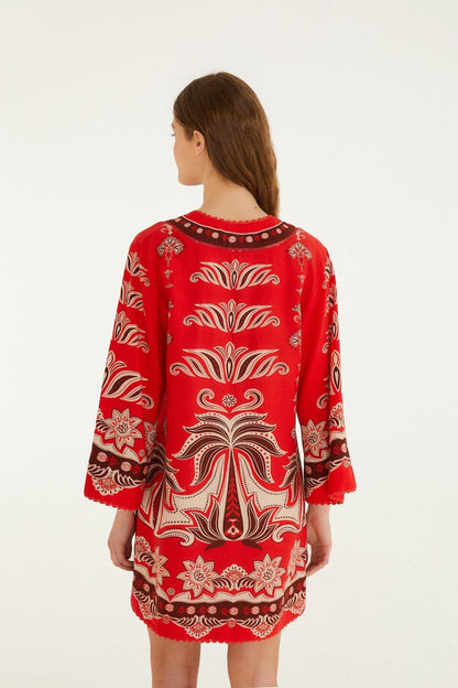 Red Ainika Garden Front Ties Mini Dress