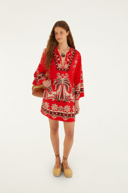 Red Ainika Garden Front Ties Mini Dress